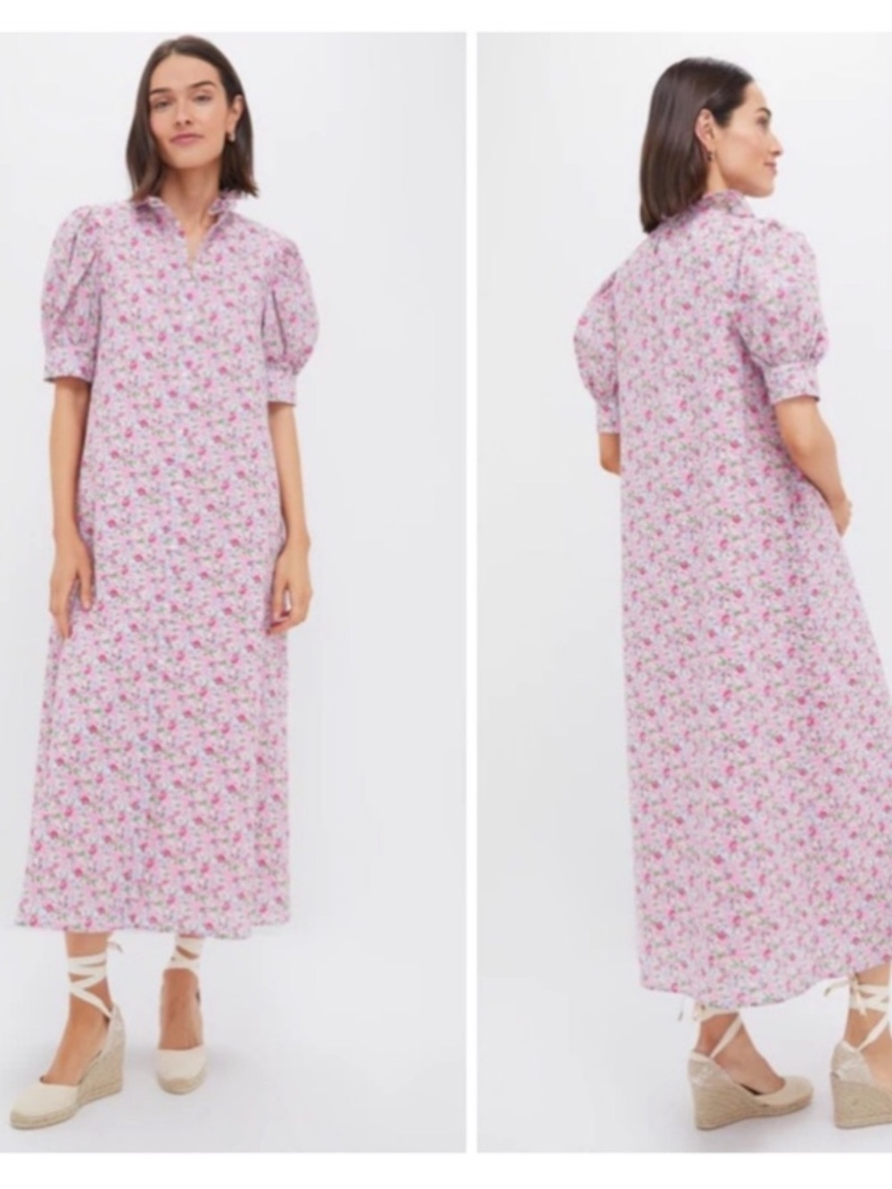 Floral Puff-Sleeve Maxi Dress in Pink